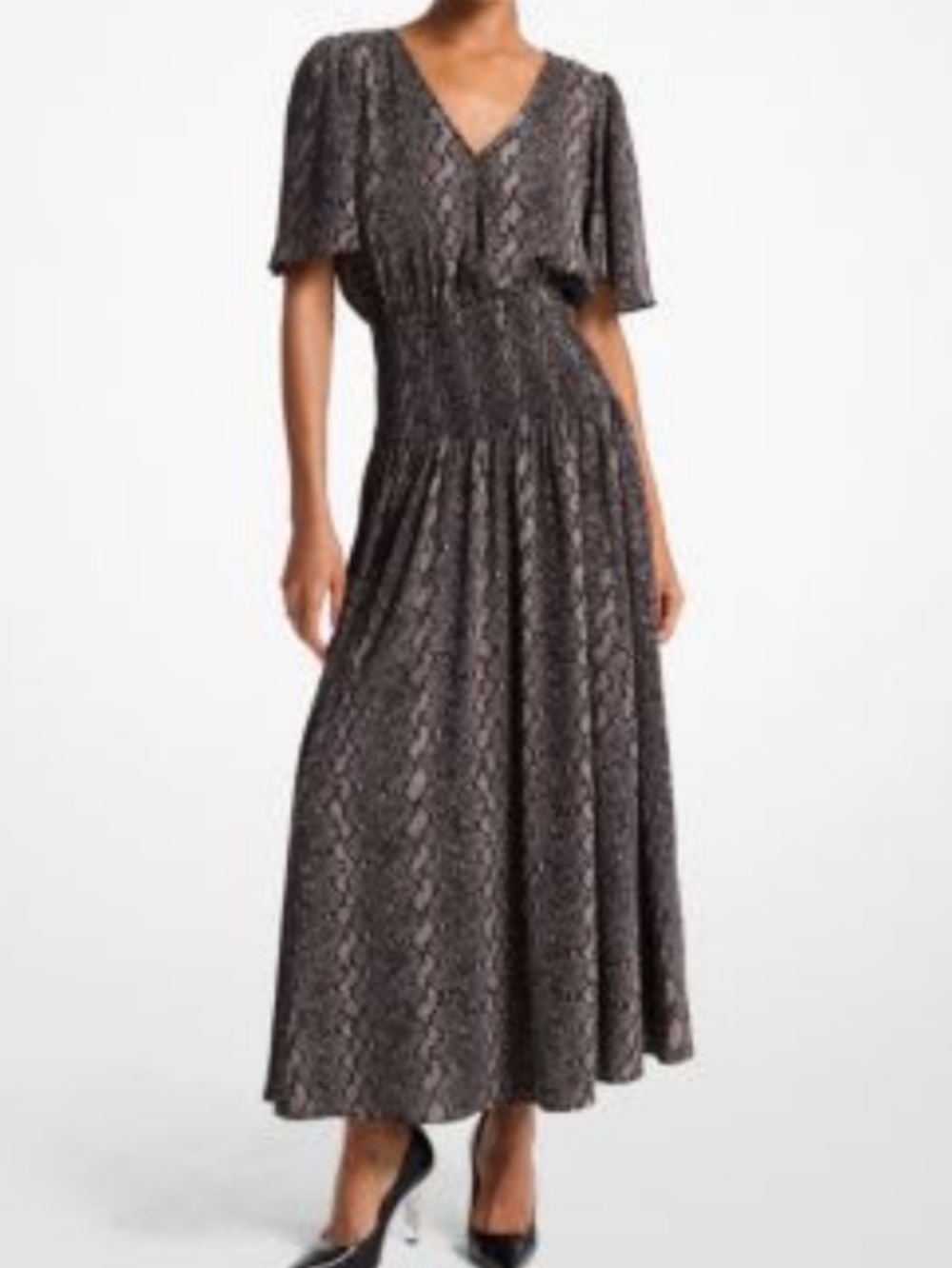 Michael Kors Snake-Print Midi Dress in Black and Brown Tones